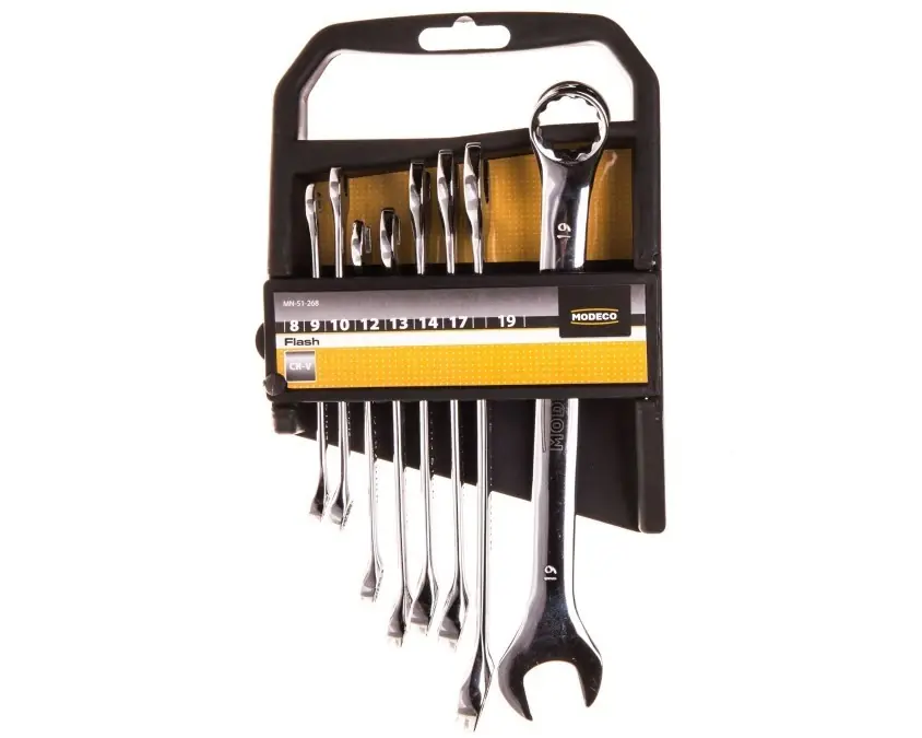 Kpl. kluczy płasko‑oczkowych Cr‑V flash 8‑19 mm Home Tools MN‑51‑268 /8szt./ Cena promocyjna