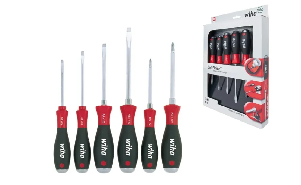 Wiha Zestaw Wkrętaków SoftFinish płaski, Pozidriv 6‑cz. z trzonem sześciokątnym na całej długości i masywnym kołpakiem stalowym Bezpieczna płatność