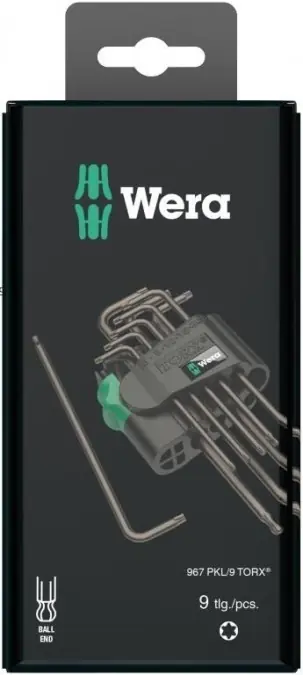Rabat 967/9 TX 1 SB Zestaw kluczy trzpieniowych TORX, BlackLaser, w opakowaniu z zawieszką, 9 części, WERA 05073598001