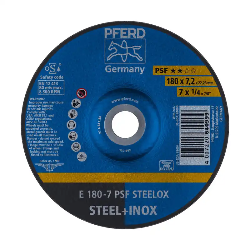 PFERD TOOLS Grinding wheel E 180x7.2x22.23 mm Universal Line PSF STEELOX for steel/stainless steel Łatwy zwrot