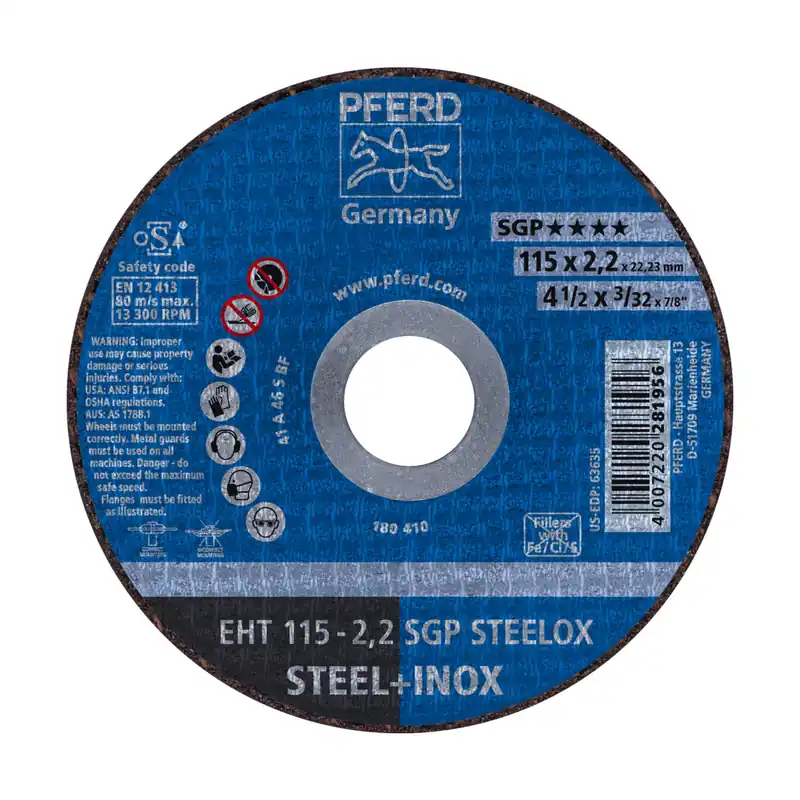Tani PFERD TOOLS Cut-off wheel EHT 115x2.2x22.23 mm flat Special Line SGP STEELOX for steel/stainless steel