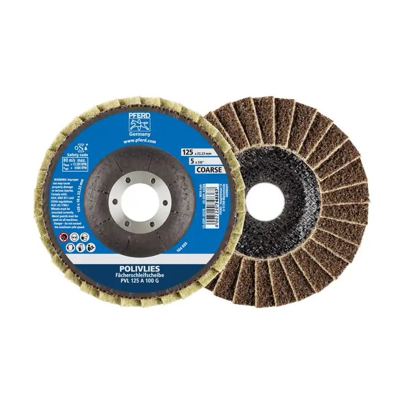 Dodaj do koszyka PFERD TOOLS POLIVLIES flap disc PVL aluminium oxide dia. 125 mm hole 22.23 mm A100G for fine grinding